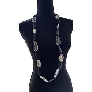 Chicos Faux Black Stone Silver Tone 19" Long Statement Necklace NEW